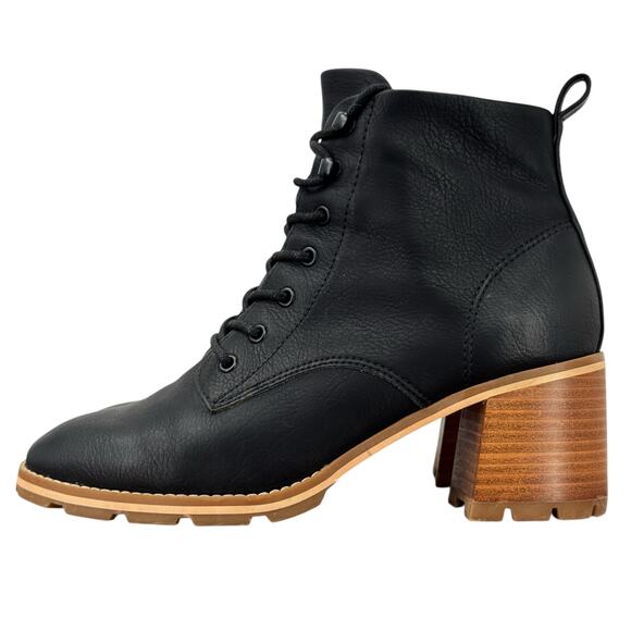 Korks Kork Ease Boot Combat Lace Up Vegan Womens SZ 8.5 Black Ankle Faux Leather - Picture 4 of 12